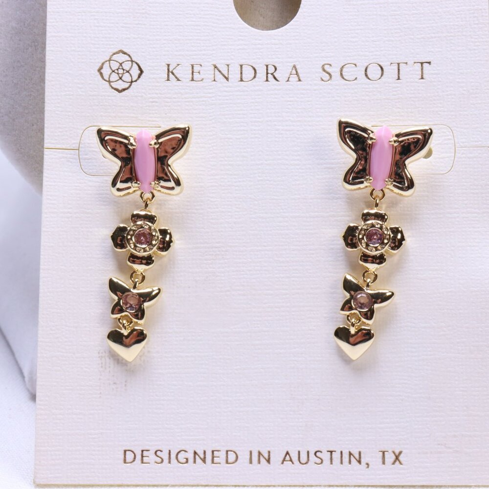 Kendra Scott Lily Mix 14K Gold Over Brass Linear Butterfly Earrings in Pink $48 - Picture 2 of 4